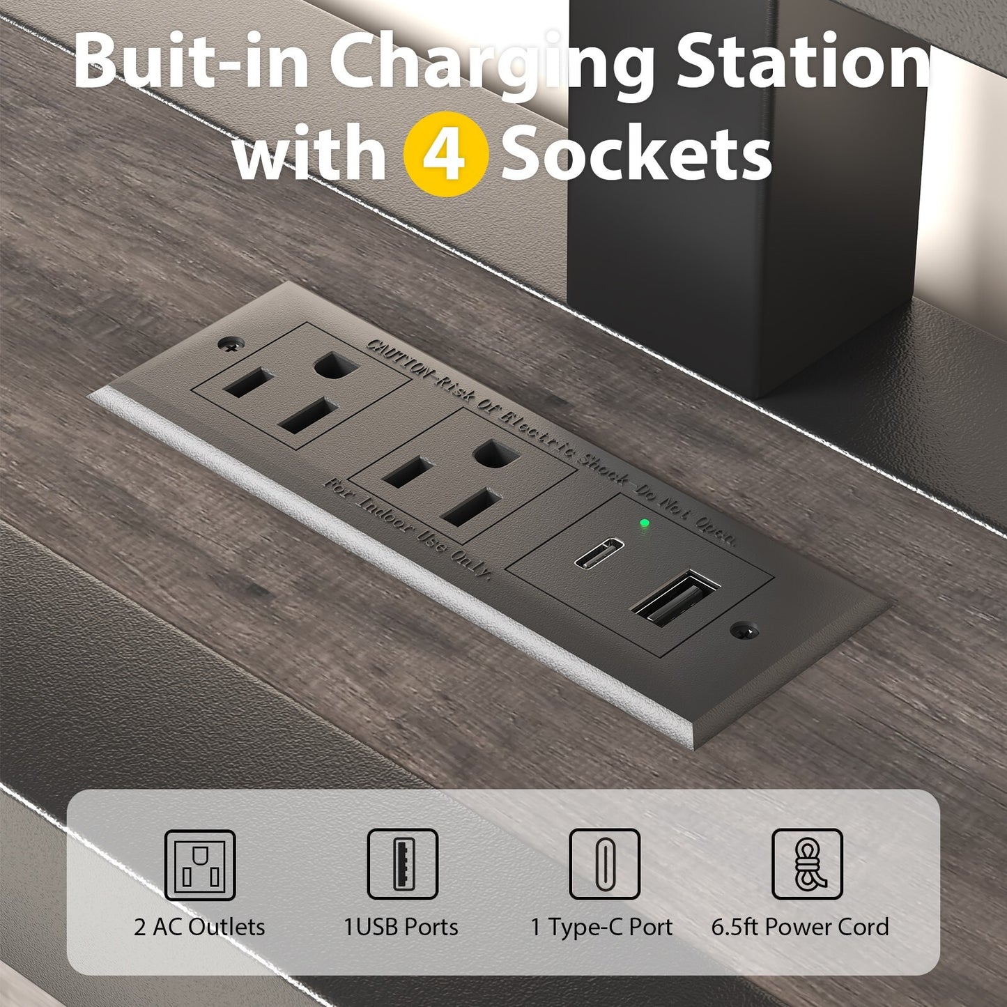 LED Light Bed Frame with 2-Tier Storage Headboard and Charging Station/Grey