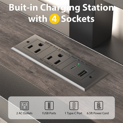 LED Light Bed Frame with 2-Tier Storage Headboard and Charging Station/Grey