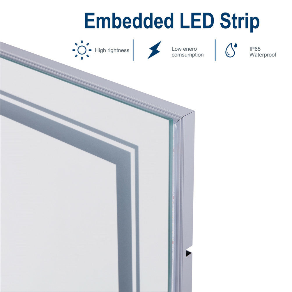 41" Bathroom Lighted LED Mirror Vanity Makeup Anti-fog Touch Switch Wall Mounted