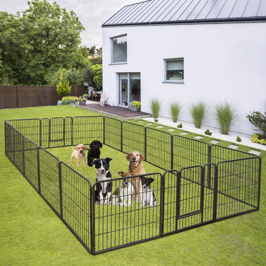 Outdoor Dog Playpen 16 Panels 32" H Pet Playpen Metal Frame Dog Fence, Black