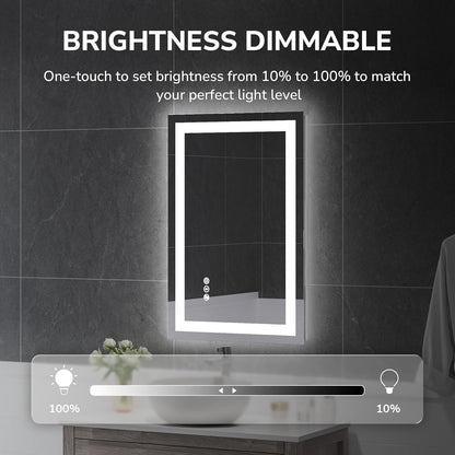 24x36in LED Bathroom Mirror Wall Vanity Mirror Dimmable Anti-fog Tempered Glass