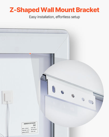 24x32'' LED Bathroom Mirror Wall Vanity Mirror Dimmable Anti-fog Front Backlit