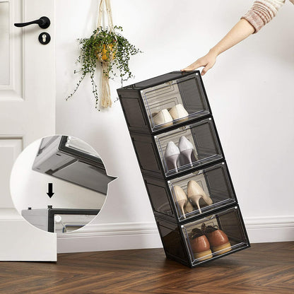 12 Clear Shoe Boxes Magnetic Drop Front Sneaker Rack Storage Organizer Stackable