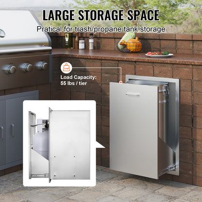 20"X29" Pull Out Trash Drawer Outdoor Kitchen BBQ Island Drawer w/ Bag Ring