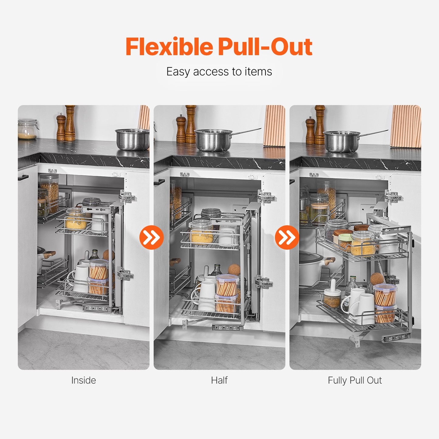 4 Shelf Blind Corner Pull Out Organizer 34" Chrome Kitchen Cabinet Basket