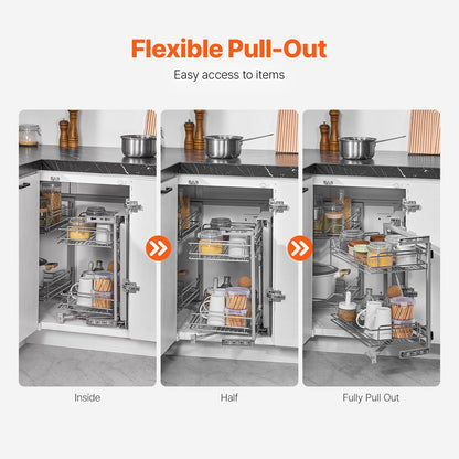 4 Shelf Blind Corner Pull Out Organizer 34" Chrome Kitchen Cabinet Basket