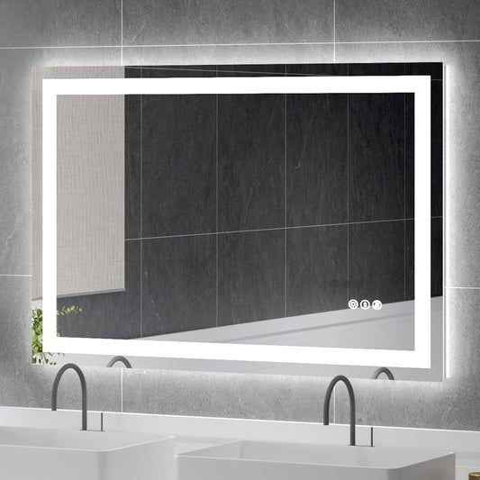 48 x 32in LED Bathroom Mirror Dimmable Anti-fog Wall Vanity Touch Makeup Mirror