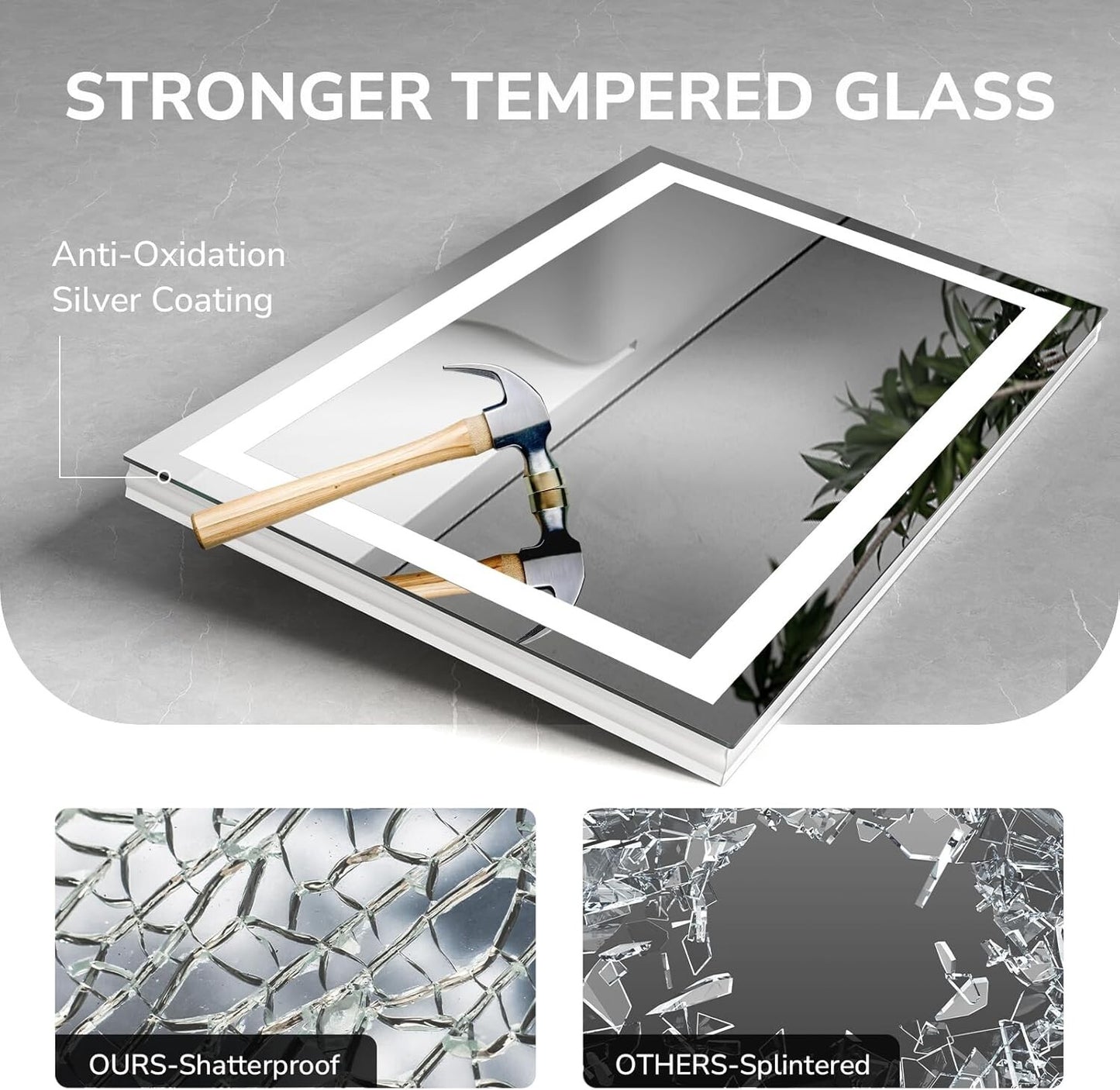 48 x 32in LED Bathroom Mirror Dimmable Anti-fog Wall Vanity Touch Makeup Mirror