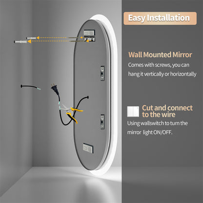 LED Bathroom Mirror Anti-fog Wall Vanity Mirror Bluetooth Intelligent Display HD