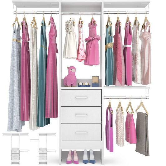 48'' Closet System with 3 Drawers Closet Organizer System Built-In Clothes Rack