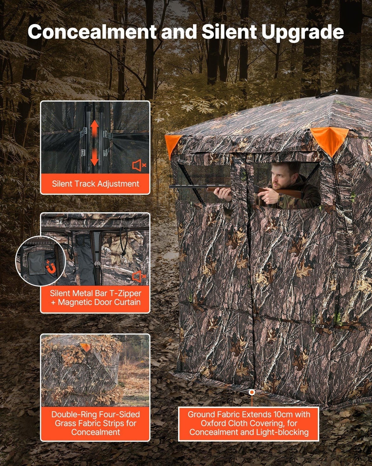 Portable Hunting Blind See Through Ground Deer Blinds 4-5 Person Carrying Bag