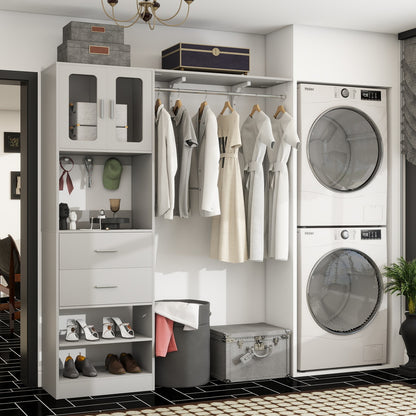 60'' W Walk-in Closet Organizer System with Door Storage Cabinet and Wood Drawer