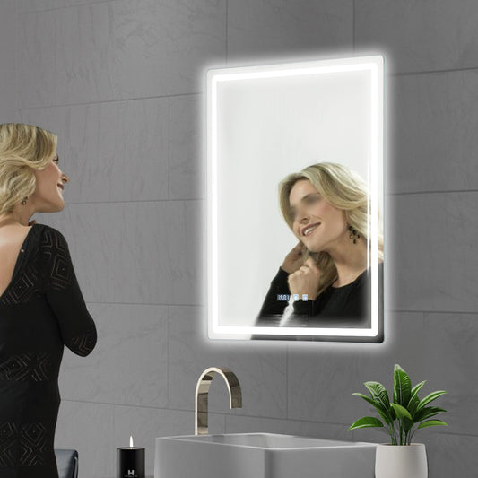 Dimmable LED Bathroom Mirror with Anti-Fog Function and Time Display 60×80 cm