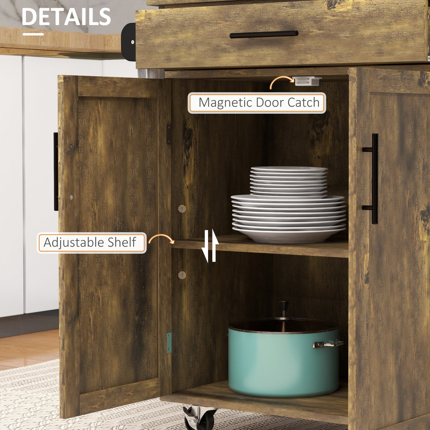 Kitchen Island Cart Rolling Trolley Cart with Drawer Storage Cabinet Towel Rack