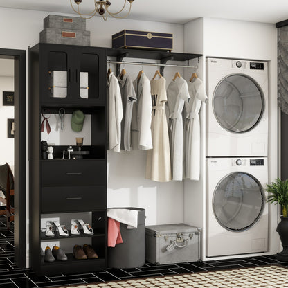 60'' W Walk-in Closet Organizer System with Door Storage Cabinet and Wood Drawer