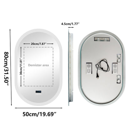 Large Bluetooth LED Bathroom Mirror Wall Vanity Mirror Dimmable Anti-fog Touch