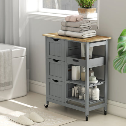 Rolling Kitchen Island Cart, Bar Serving Cart with Drawers, Gray