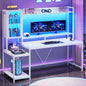 60'' Gaming Desk with Hutch and LED Lights, Computer Desk with Storage Shelves