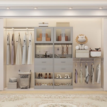 60'' W Walk-in Closet Organizer System with Door Storage Cabinet and Wood Drawer