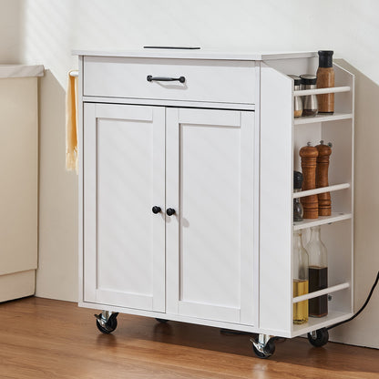Kitchen Island Cart Rolling Storage Cabinet on Wheel with Charging Station