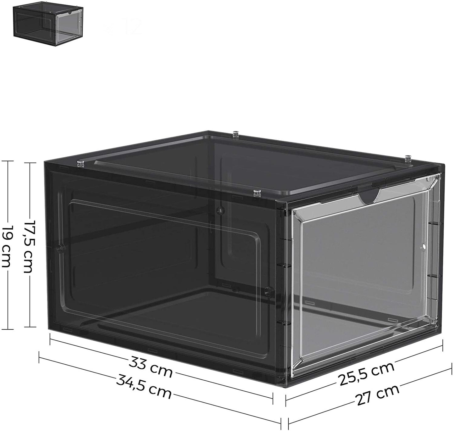 12 Clear Shoe Boxes Magnetic Drop Front Sneaker Rack Storage Organizer Stackable