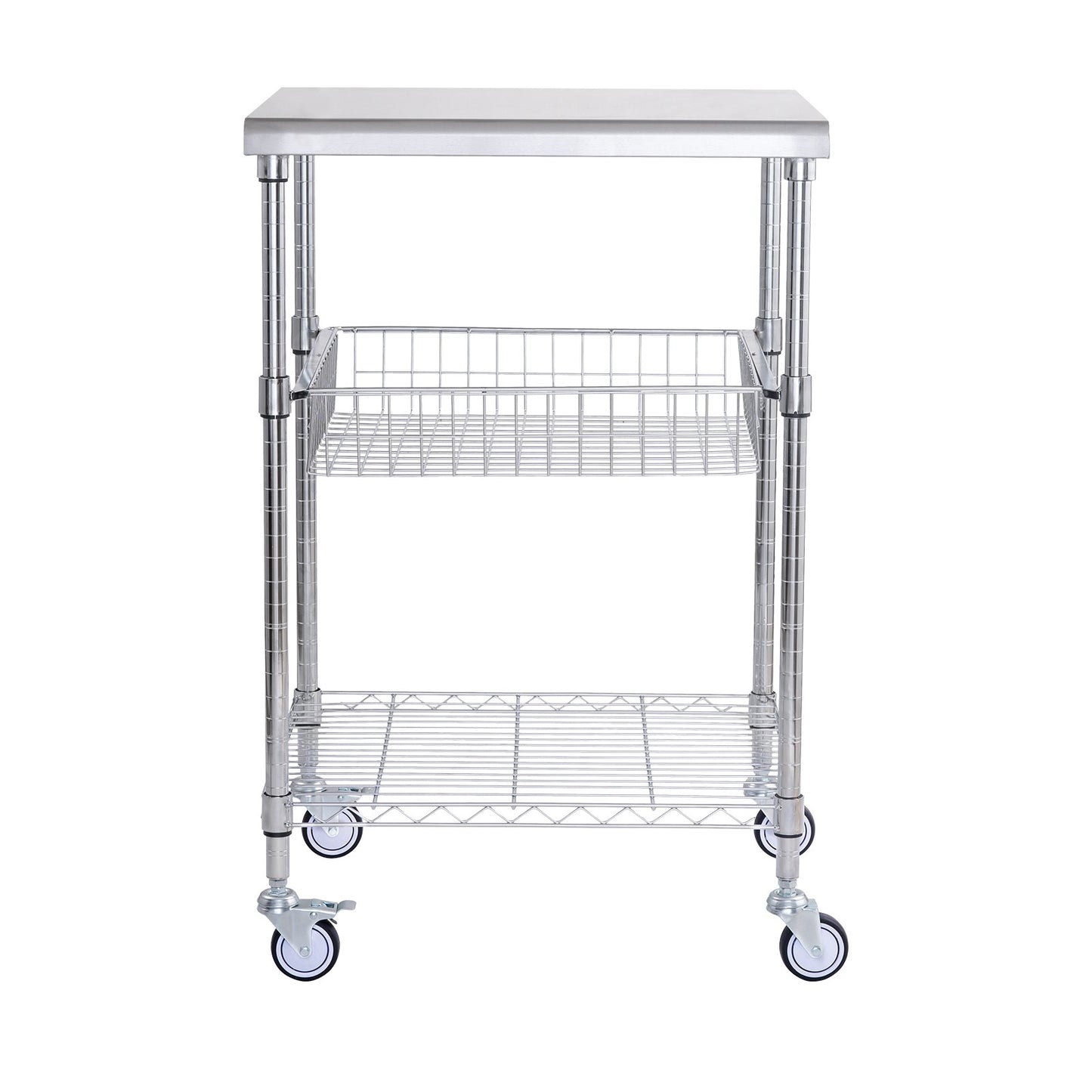 3-Tier Utility Cart Rolling Cart on Wheels 24"x20"x36.6" 470 LBS 6 Hooks