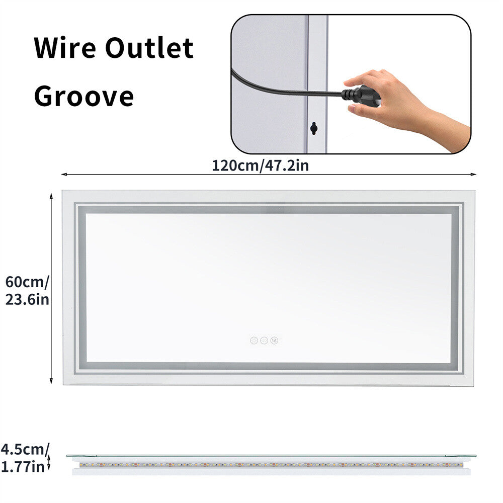 Bathroom Mirror with Front+Backlit Lights Dimmable Wall Vanity Mirrors Anti-Fog