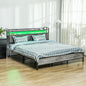 LED King Size Bed Frame with Headboard Charging Station, Cement Gray