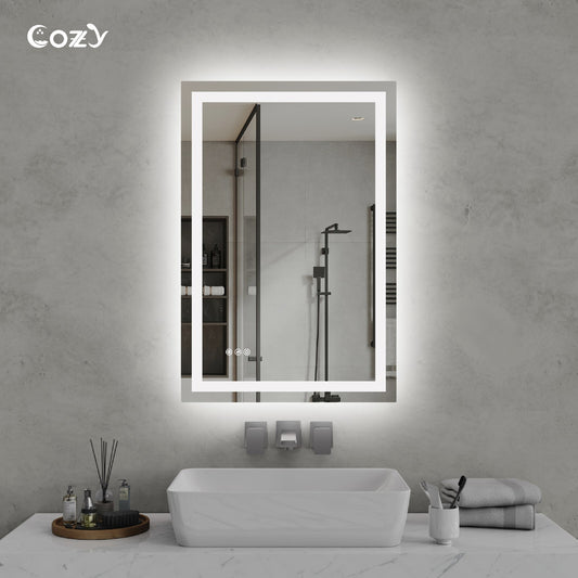 24x36'' LED Bathroom Mirror Wall Vanity Mirror Dimmable Anti-fog Tempered Glass
