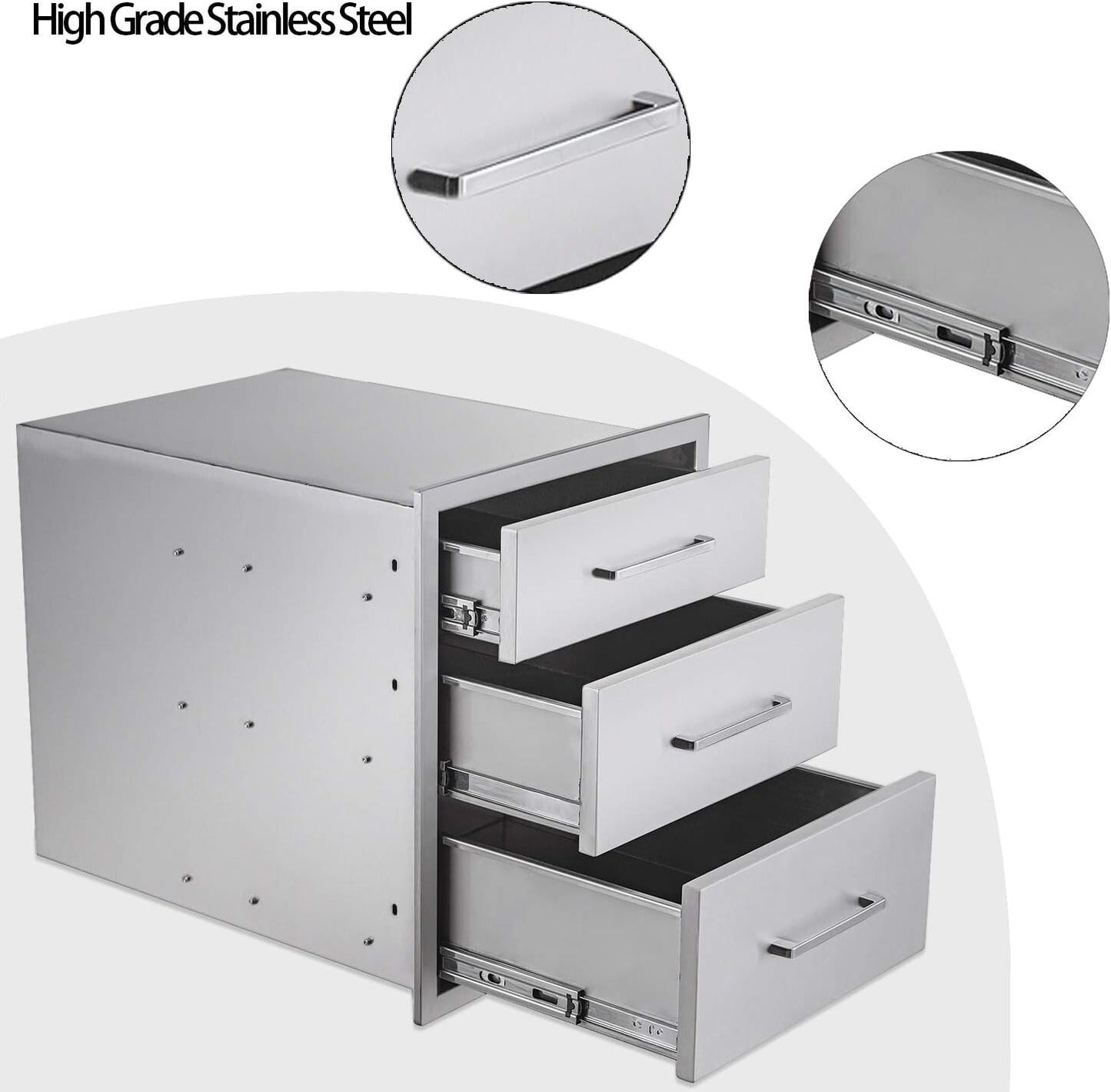 Outdoor Kitchen Drawers Stainless Steel 3-Drawer BBQ Drawer 18"W x 21"H x 23"D