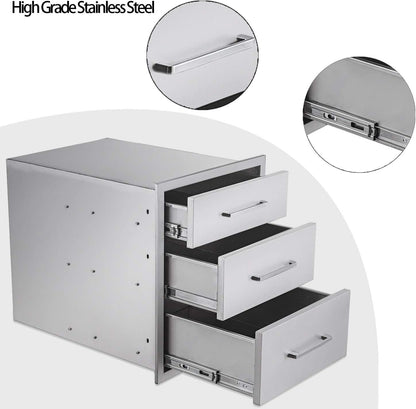 Outdoor Kitchen Drawers Stainless Steel 3-Drawer BBQ Drawer 18"W x 21"H x 23"D