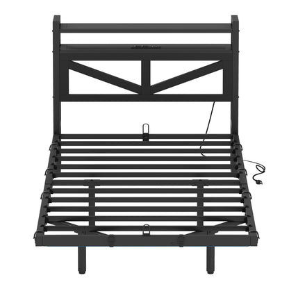 Twin Size Floating Bedroom Bed Frame with USB Charging Port & LED Lights Metal