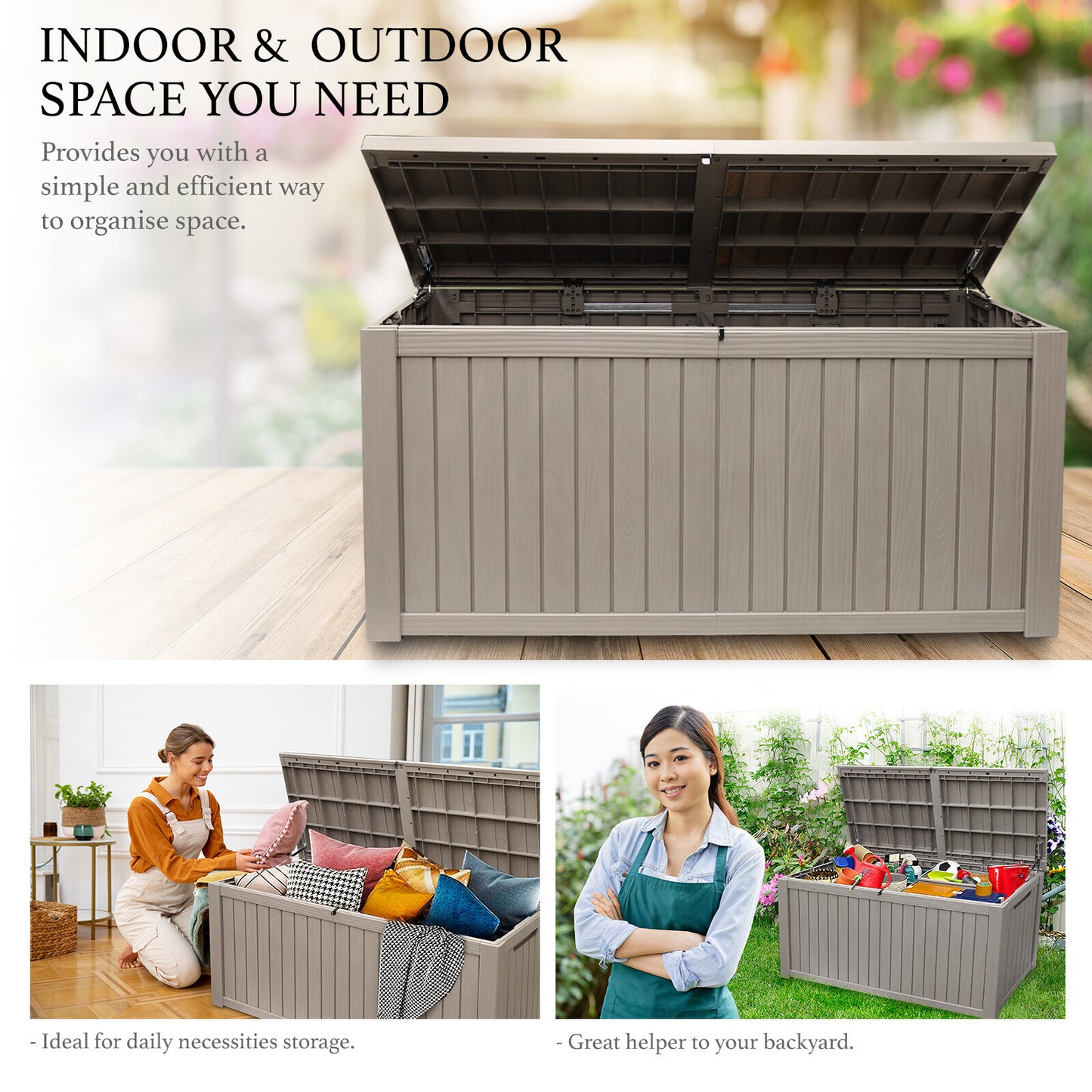 180 Gallon Deck Box Storage Outdoor Patio Chest Organizer Furniture Garden Bench