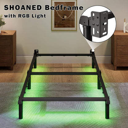 Twin Full Queen Bed Frame with LED Lights Charging Station Metal Platform Sturdy