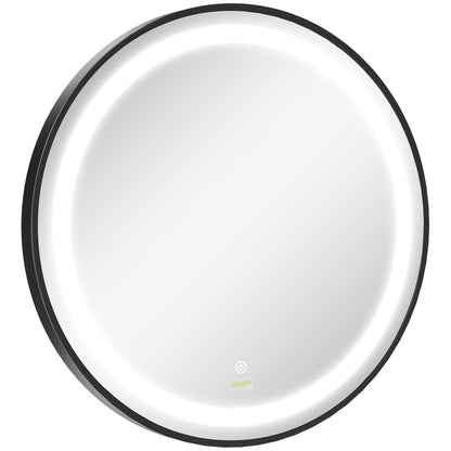 24" LED Smart Bathroom Mirror Wall Mounted Round Vanity Mirror w/ Lights, Black