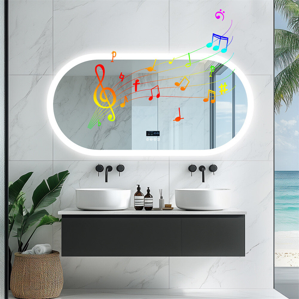 Large Bluetooth LED Bathroom Mirror Wall Vanity Mirror Dimmable Anti-fog Touch