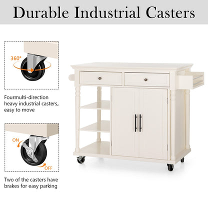 Kitchen Island Kitchen Cart on Wheel with Storage Drawer Rolling Trolley White