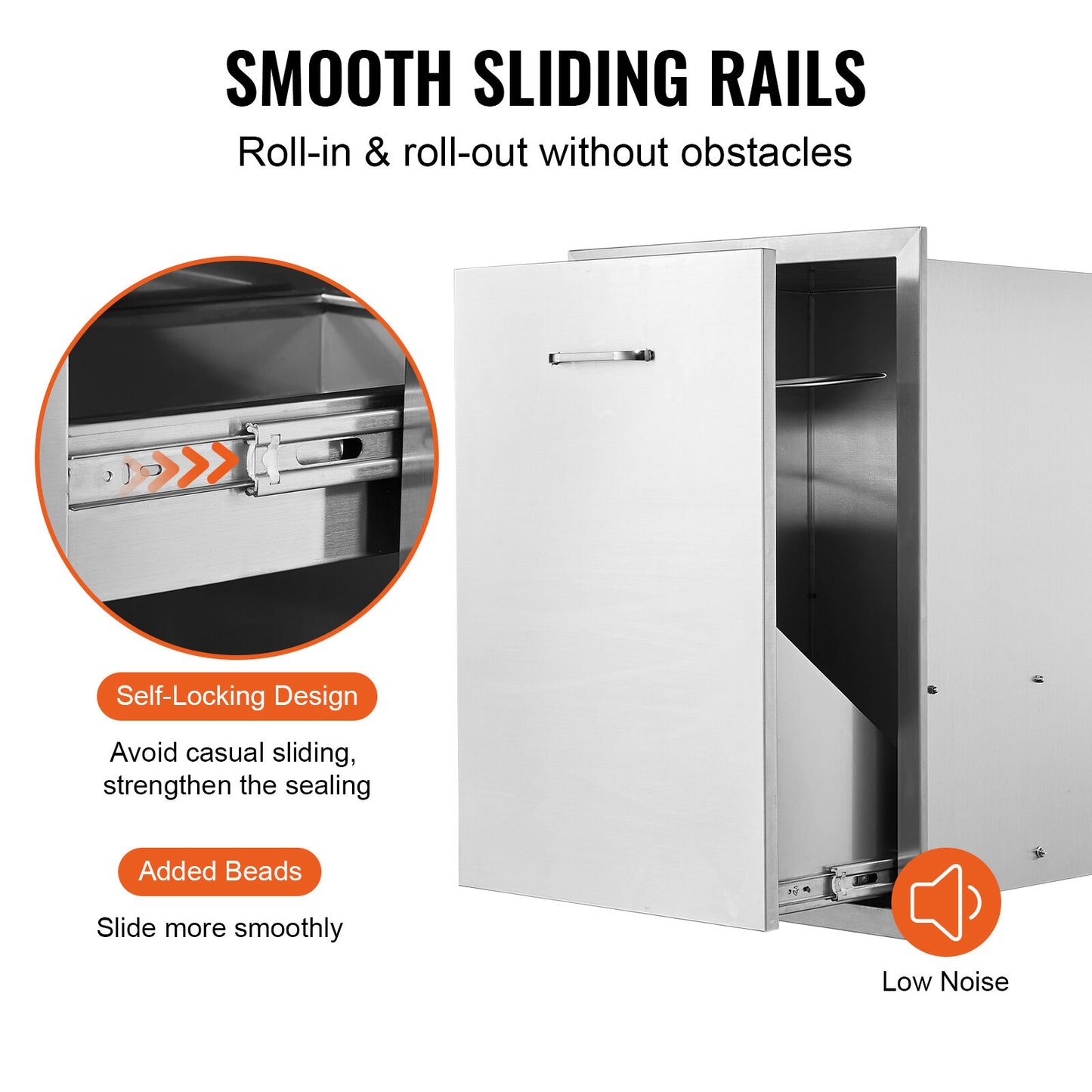 20"X29" Pull Out Trash Drawer Outdoor Kitchen BBQ Island Drawer w/ Bag Ring