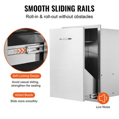 20"X29" Pull Out Trash Drawer Outdoor Kitchen BBQ Island Drawer w/ Bag Ring