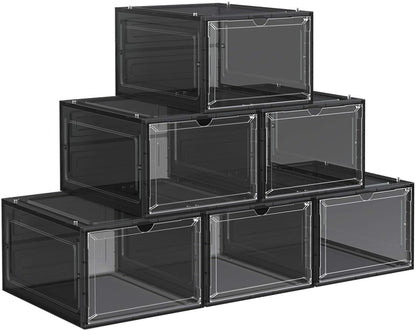 12 Clear Shoe Boxes Magnetic Drop Front Sneaker Rack Storage Organizer Stackable