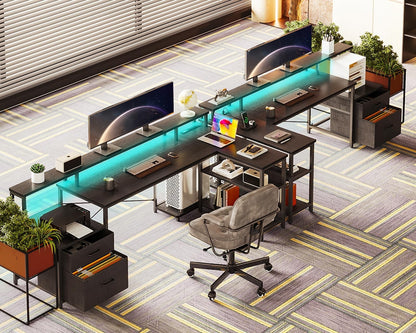 Reversible L Shaped Computer Desk Gaming Desk w/ Power Outlet & LED Strip,Black