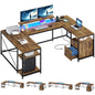 79 inch U Shaped Desk with Power Outlets & LED Lights Reversible Computer Desk
