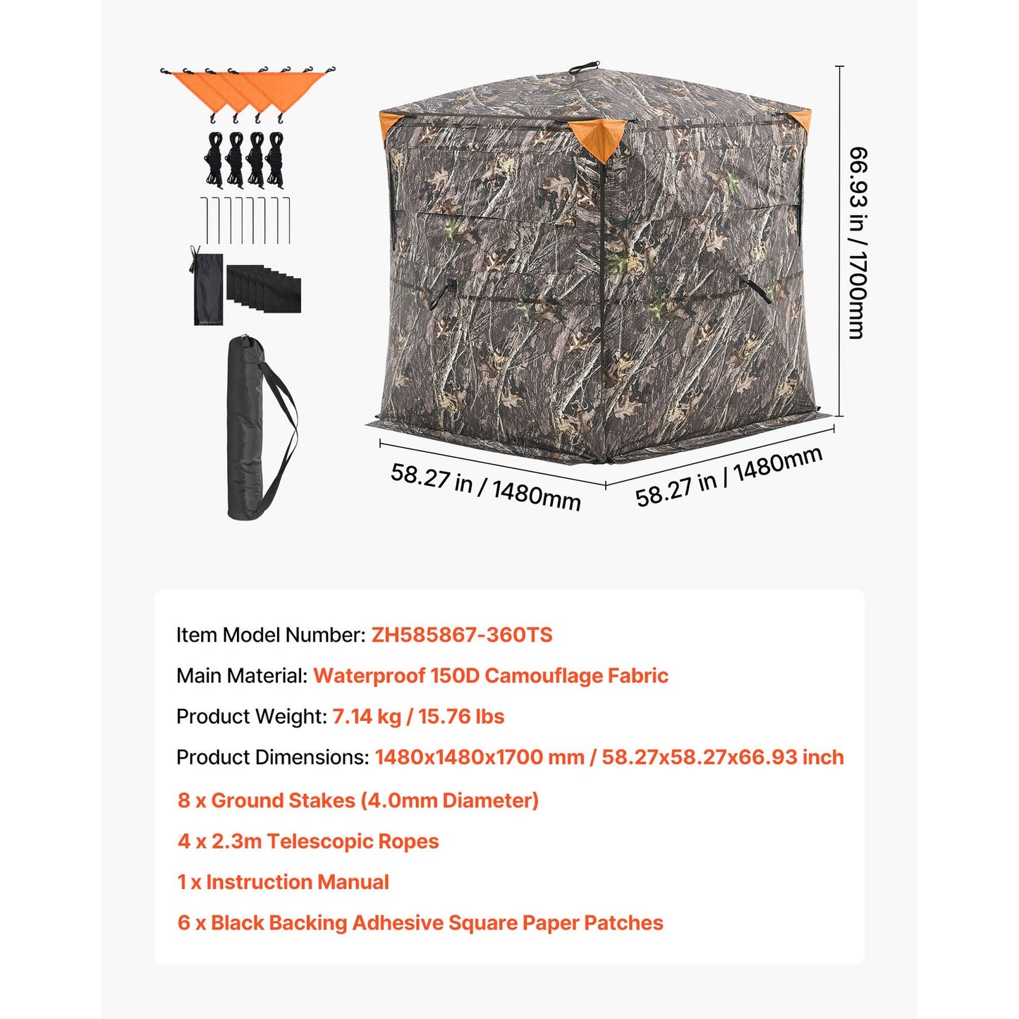 Uimoso Hunting Blind See Through Ground Deer Blinds 2-3 Person Carrying Bag