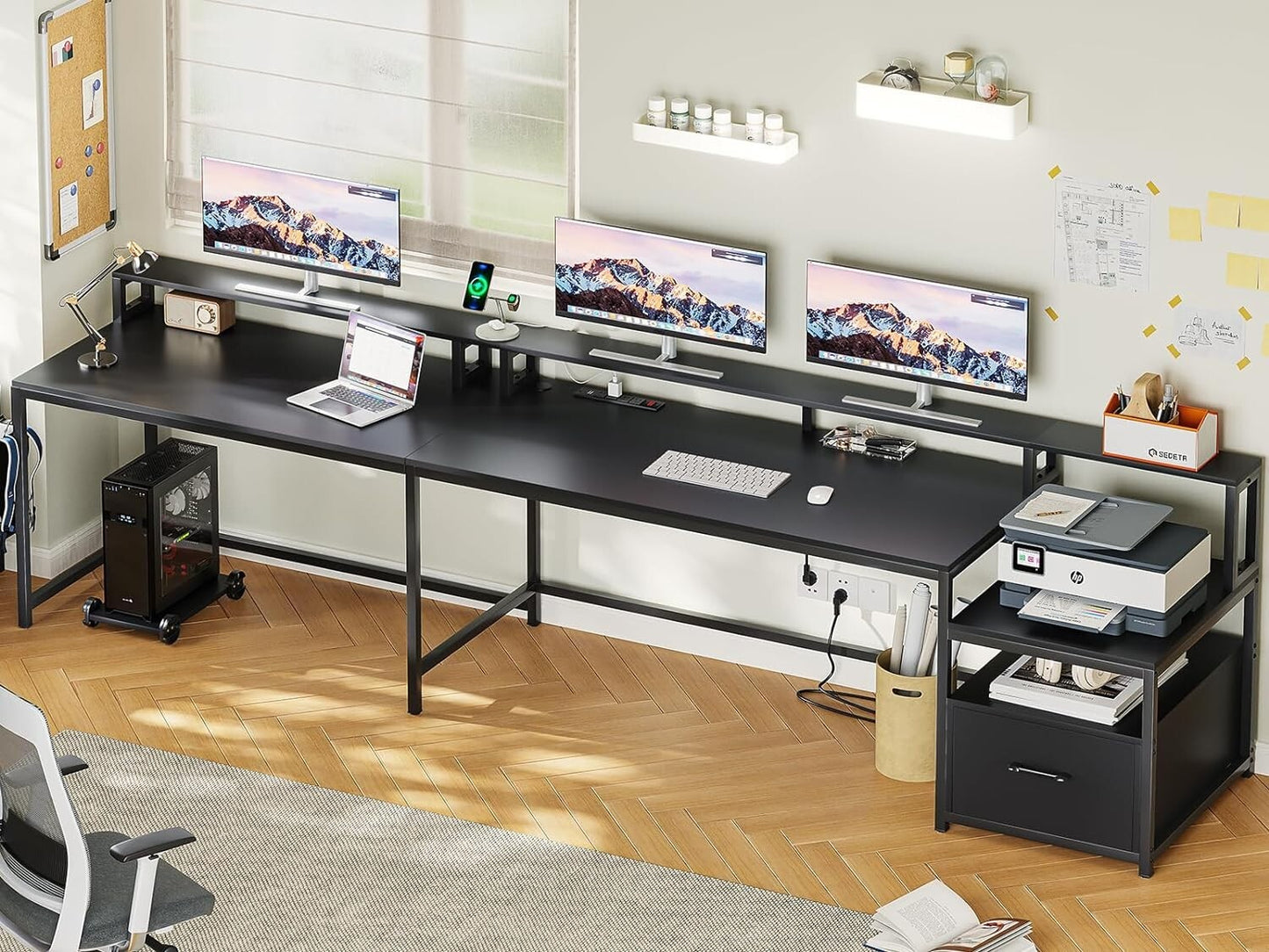 L Shaped Computer Desk with Led Lights 66" Home Office Desk with Power Outlet