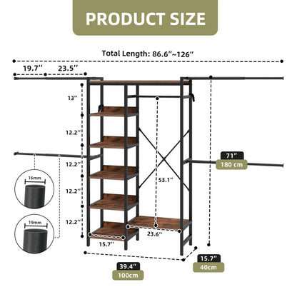 Adjustable Heavy-Duty Clothes Rack Walk-In Closet Organizer for 7 to 10 FT Wide