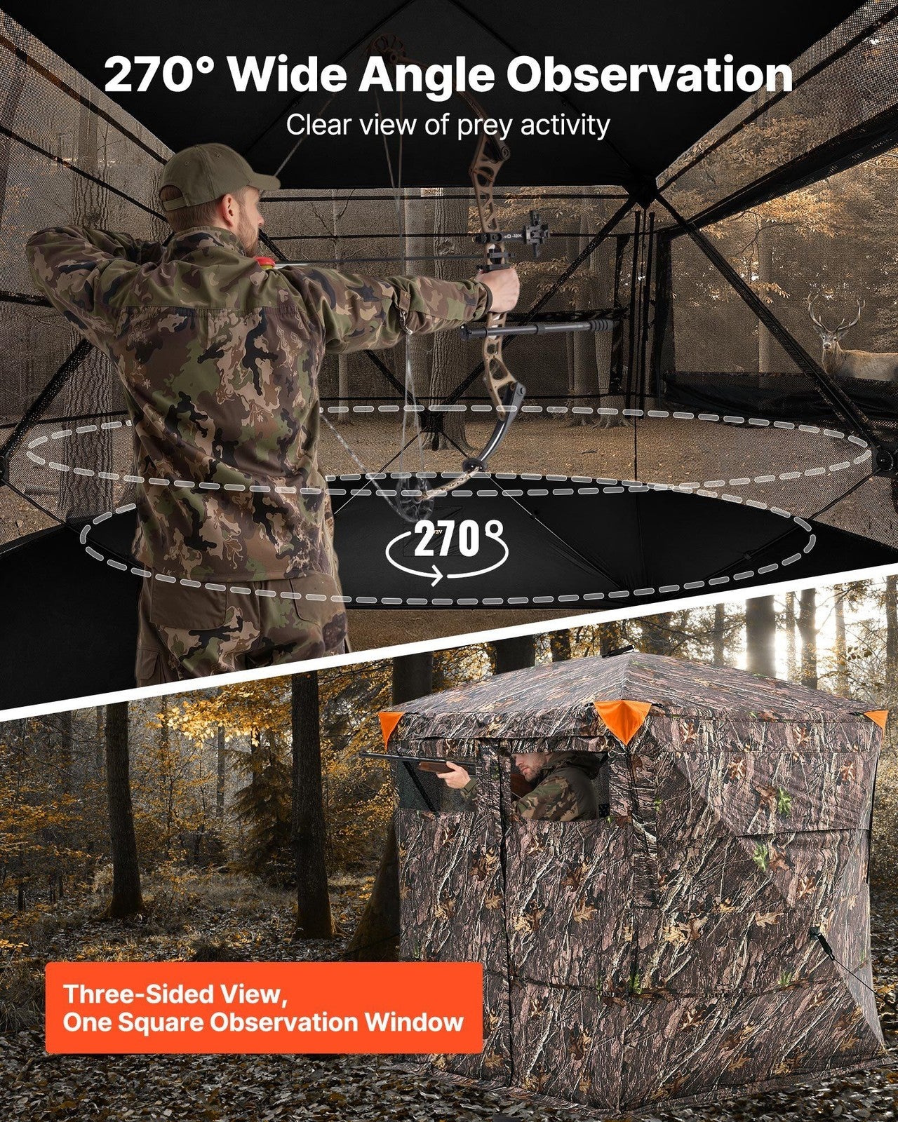 Portable Hunting Blind See Through Ground Deer Blinds 4-5 Person Carrying Bag