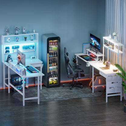 L Shaped Gaming Desk with LED & Power Outlets, Computer Desk with Monitor Stand