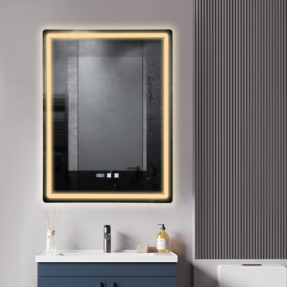 Dimmable LED Bathroom Mirror with Anti-Fog Function and Time Display 60×80 cm