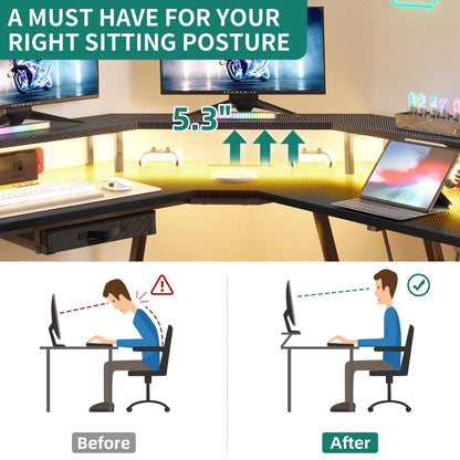 L-Shaped Gaming Desk Corner Table Computer Desk with RGB Light & Power Outlets