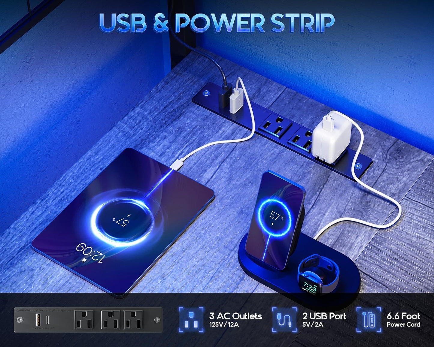 Office Table Reversible Computer Desk L Shaped Gaming Desk w/ Hook & LED Lights